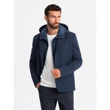 Ombre Men's jacket with hooded lining and high collar - navy blue | shoptok.hr