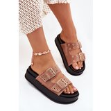 Boto Women's Slides With Golden Buckles On Platform Beige Virvania | Shoptok.si