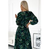 numoco basic Numoco pleated chiffon long dress with neckline, long sleeves and belt | Shoptok.si