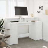  Radni stol s LED svjetlima bijeli 140 x 55 x 91 cm drveni | Eponuda.com
