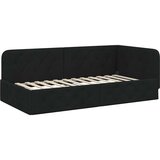  Kutni okvir kreveta s uzglavljem Crna 90 x 200 cm tkanina | shoptok.hr