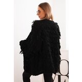 Kesi Włoski Women's cardigan with fringes and a loose fit black | Shoptok.si