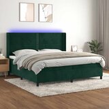 Krevet box spring s madracem LED tamnozeleni 200x200 cm baršun - Tamnozelena 200 x 200 cm Obično s čavlima Cijene