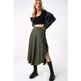 Trend Alaçatı Stili Women's Khaki Asymmetric Cut Waist Tie Skirt