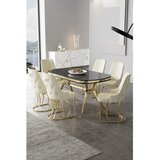 Hanah home trpezarijski set Epal, sto i 6 stolica, ploča u dekoru Sonata, zlatne noge, krem tkanina Babyface | Eponuda.com