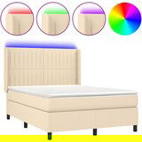 vidaXL Box spring postelja z vzmetnico LED krem 140x200 cm blago, (20900186) | Shoptok.si