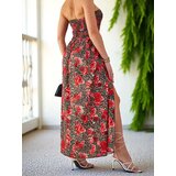 Resti Patterned women's midi dress without sleeves with a wide elastic band and slits at the bottom | Shoptok.si