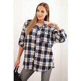 Kesi Włoski Women's cotton checkered shirt with a distressed effect blue Cijene