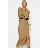 Trendyol Camel Crop Skirt Knitwear Bottom-Top Set