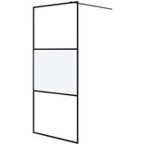 vidaXL Pregrada za tuš crna 90 x 195 cm s napola mutnim staklom ESG | shoptok.hr