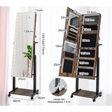 Pohištvo Omarica za nakit s kolesi, 4-v-1 zrcalna omarica s 3-barvnimi LED lučkami in nastavljivo višino, rjava | Shoptok.si