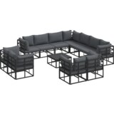 vidaXL Vrtna sedežna garnitura 12 pcs Črna 70 x 70 x 32 cm Aluminij | Shoptok.si