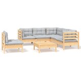 The Living Store Vrtna sedežna garnitura 6-delna s sivimi blazinami borovina - Vrtna Sedežna Garnitura, (21422073) | Shoptok.si