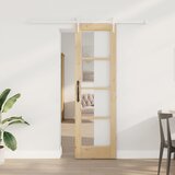  Klizna vrata 61 x 198,5 cm Masivna borovina i staklo Prirodna | shoptok.hr