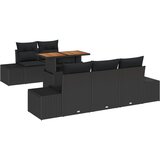 vidaXL 6-delni set vrtnega jedilnega pohištva z blazinami Črna poli ratan akacija | Shoptok.si