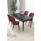 Hanah home Nil - Black Marble, Burgundy Black MarbleBurgundy Dining Table & Chairs Set (5 Pieces) | ePonuda.com