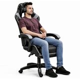  LEAN okretna uredska igraća stolica s osloncem za noge i jastucima, crna i siva | shoptok.hr