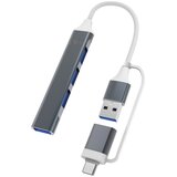 INF Večnamenski razširitveni hub 2-v-1 USB na Type-C, 4 vrata, aluminijeva zlitina + TPE Siva, (5000282763) | Shoptok.si