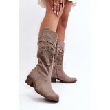 Zazoo 4043 Suede Low Heel Lattice Boots Cappucino Cijene