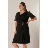 By Saygı Plus Size Chiffon Detailed Dress with Shirling and Linen. Cene