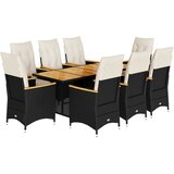 vidaXL Vrtna bistro garnitura 9-delna z blazinami črn poli ratan, (21315943) | Shoptok.si