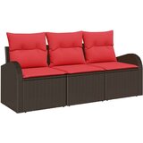 vidaXL Vrtna sedežna garnitura 3 pcs Rjava in rdeča Poly ratan, (5000063380) | Shoptok.si
