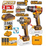 Ingco Set aku alata – akumulatorska bušilica 66 Nm + odvijač 400 Nm (20 V) – CKLI20275E | Eponuda.com