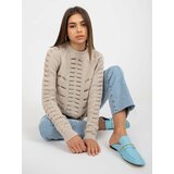 Fashion Hunters Beige openwork oversize sweater with the addition of wool Cene