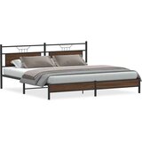 Maison Chic Kovinski Posteljni Okvir - Dvoposteljna postelja brez vzmetnice rjavi hrast 193x203 cm, (22082147) | Shoptok.si