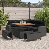 vidaXL 8-delni vrtni kavč set z blazinami Črna Poli ratan Acacia, 3-delni vrtni jedilni set z blazinami Črna Poli ratan Acacia Cene