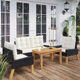 Maison Chic Seti vrtnega pohištva - Vrtna garnitura - Vrtni pohištvo set 4-delna z blazinami poli ratan in les, (21816946) | Shoptok.si