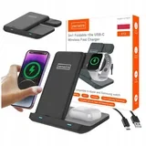 X12 3v1 brezžična indukcijska polnilna postaja Qi 15W USB-C zložljiva za telefon, uro (Apple/Samsung) in slušalke TWS, (5000195780)