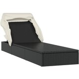 LEŽAJ za sunčanje sklopivi krov crni 213 x 63 x 97 cm poliratan | Eponuda.com