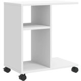 vidaXL Stranska mizica s kolesi bela 50x30x55 cm inženirski les | Shoptok.si