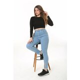 Şans Women's Plus Size Blue High Waist Slit Skinny Leg Lycra Jeans cene