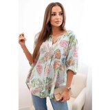 Kesi Włoski Women's cotton blouse with a butterfly pattern and buttons - mint Cijene