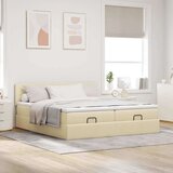 vidaXL Otomanski posteljni okvir z vzmetnicami krem 160x200 cm blago, (21610636) | Shoptok.si