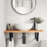  Zidna polica za umivaonik od čelika i masivnog bagremovog drva Smeđa 60 x 50 x 2 cm | Shoptok.si