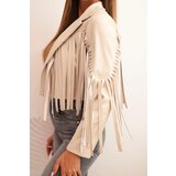 Kesi Włoski Women's jacket made of eco-leather with fringes in boho style beige | Shoptok.si