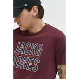 Jack & Jones bombažna kratka majica , bordo barva
