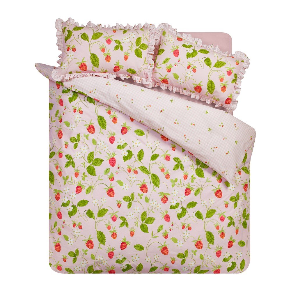 Catherine Lansfield Rožnata 3-delna posteljnina za zakonsko posteljo 200x200 cm Strawberry Frills – | Shoptok.si