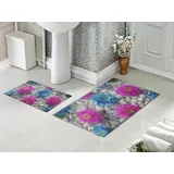 Set za kupatilo Roze i plavi cvet sa gumenom podlogom 40x60cm + 60x90cm, SG-001