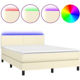 vidaXL Box spring postelja z vzmetnico LED krem 140x200cm umetno usnje, (20899453) | Shoptok.si
