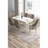 Hanah home trpezarijski set Tia, sto i 6 stolica, bela ploča, zlatne noge, kapućino tkanina Babyface | Eponuda.com