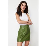 Trendyol Khaki Premium Mini A-Line Weave Faux Leather Skirt | shoptok.hr