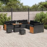 vidaXL 13-delni vrtni sofa set z blazinami Črna poli ratan akacija | Shoptok.si