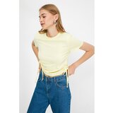 Trendyol Žuta nabrana osnovna pletena majica plava | krem Cene