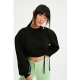 Trendyol Black Ruffle Detailed Crop Knitted Sweatshirt Cene