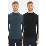 Trendyol Black-Indigo Men's Elastic Knit Slim Fit Half Turtleneck 2-Pack Sweater Cene