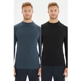 Trendyol Black-Indigo Men's Fitted Narrow Half Turtleneck Elastic Knit 2-Pack Knitwear Sweater